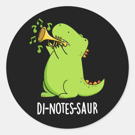 Di-notes-saur Funny Dinosaur Pun Dark BG Runder Aufkleber (Vorderseite)