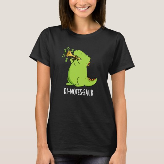 Di-notes-saur Funny Dinosaur Pun Dark BG T-Shirt (Vorderseite)