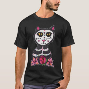 Dia de Las Muertos Cat Halloween Illustration T-Shirt