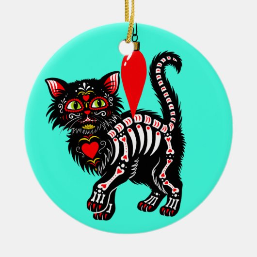 Dia De Los Christmas Kitty Niedlich Keramik Ornament (Vorne)