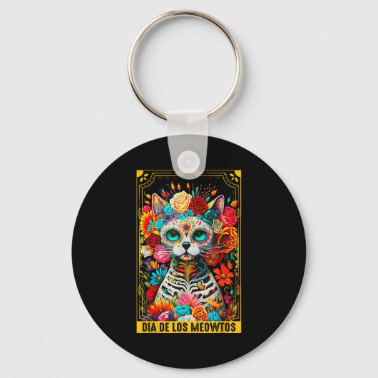 Dia De Los Meowtos Sugar Skull Cat Gift Schlüsselanhänger (Vorderseite)