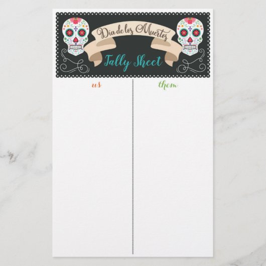 Dia De Los Muerto Bunco Game Tally Sheet (Vorderseite)