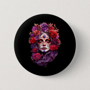 Dia de Los Muertos 2024 Sugar Skull Catrina Tag Button