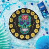 Dia de los Muertos Aquamarin Sugar Skull & Daisies Pappteller (Party)