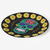 Dia de los Muertos Aquamarin Sugar Skull & Daisies Pappteller (Schrägansicht)