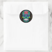 Día de los Muertos Aquamarin Sugar Skull Halloween Runder Aufkleber (Tasche)