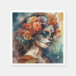 Dia de los Muertos Aquarellbild Serviette