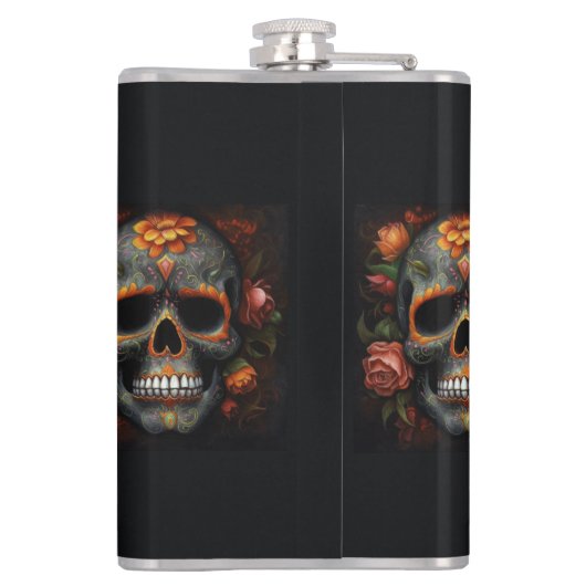 Dia de los Muertos bemalt Schädel anpassbar Flachmann (Rückseite)