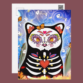 Dia De Los Muertos Black Cat Postkarte