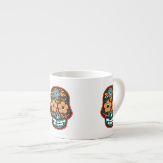 Dia de los Muertos Black Sugar Skull Espressotasse (Vorderseite Rechts)