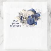 Dia de los Muertos Blue Floral Skull Rechteckiger Aufkleber (Tasche)