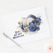 Dia de los Muertos Blue Floral Skull Rechteckiger Aufkleber (Umschlag)