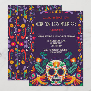 Dia De Los Muertos Blumiger Zucker-Schädel-Kunst Einladung