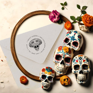 Día de Los Muertos Briefmarke der Rücksendeadres Gummistempel