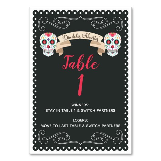 Dia De Los Muertos Bunco Game Table Card Tischnummer (Vorderseite)