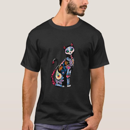 Dia de los Muertos Cat Day of the Dead Halloween T-Shirt (Vorderseite)