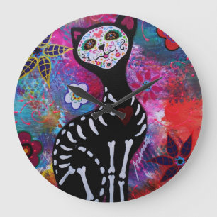 Dia de los Muertos Cat El Gato Lover Große Wanduhr
