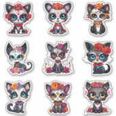 Dia de Los Muertos Cat Stickers - Set von 9 Aufkleber (Vorderseite)