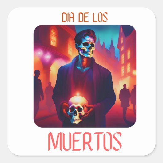 Dia de los Muertos Catrin con Calavera Quadratischer Aufkleber (Vorderseite)
