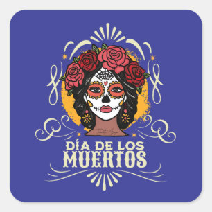 Día de los Muertos Catrina con Rosas Quadratischer Aufkleber