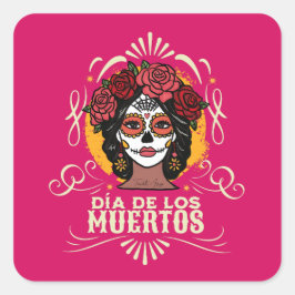 Día de los Muertos Catrina con Rosas Quadratischer Aufkleber