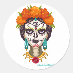 Dia de Los Muertos Catrina Runder Aufkleber