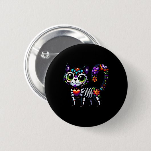 Dia De Los Muertos Cinco De Mayo Cat Sugar Skull Button (Vorne & Hinten)