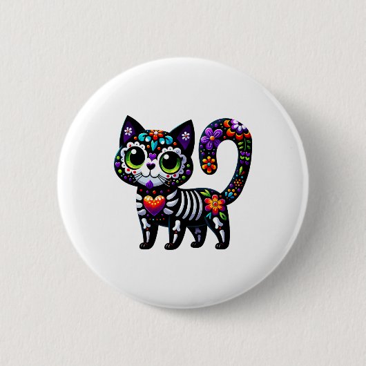 Dia De Los Muertos Cinco De Mayo Cat Sugar Skull Button (Vorderseite)