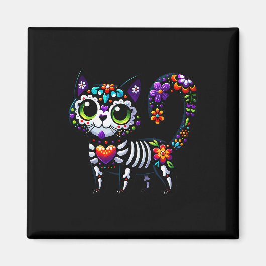 Dia De Los Muertos Cinco De Mayo Cat Sugar Skull Magnet (Vorne)