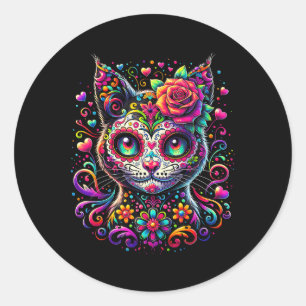 Dia De Los Muertos Cinco De Mayo Cat Sugar Skull Runder Aufkleber