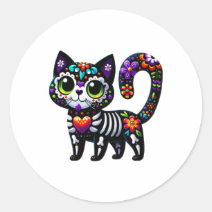 Dia De Los Muertos Cinco De Mayo Cat Sugar Skull Runder Aufkleber