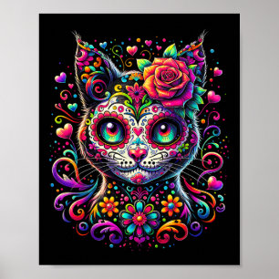 Dia De Los Muertos Cinco De Mayo Katze Zuckerschäd Poster