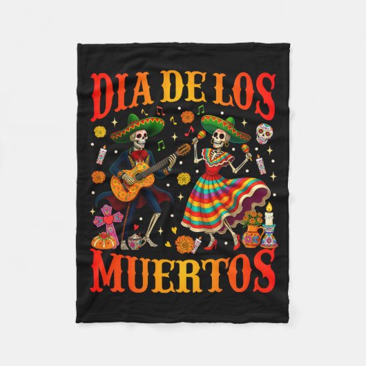 Dia De Los Muertos Dancing Skeletons Guitar Day Of Fleecedecke (Vorderseite)