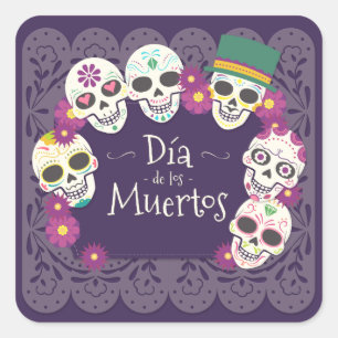 Dia de Los Muertos Day der toten Schädelmasken Quadratischer Aufkleber