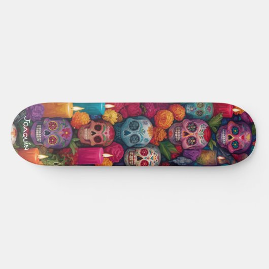 Dia de los Muertos (Day of the Dead) skulls Skateboard (Horizontal)