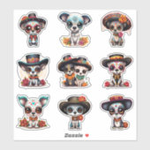 Dia de Los Muertos Dog Stickers - Set von 9 Aufkleber (Blatt)