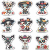 Dia de Los Muertos Dog Stickers - Set von 9 Aufkleber (Vorderseite)