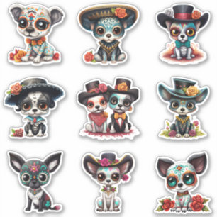 Dia de Los Muertos Dog Stickers - Set von 9 Aufkleber