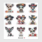 Dia de Los Muertos Dog Stickers - Set von 9 Aufkleber (Blatt)