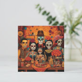 "Dia de los Muertos", Familie Colorful Calavera Einladung (Stehend Vorderseite)