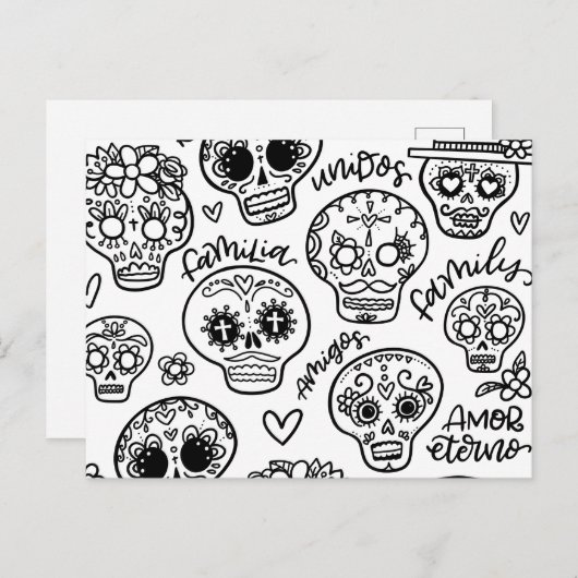 Dia De Los Muertos - Farben für Zuckerschellen Postkarte (Vorne/Hinten)