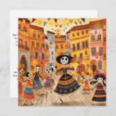 "Dia de los Muertos", farbenfrohe Leinwand des Sch Einladung (Vorne/Hinten)
