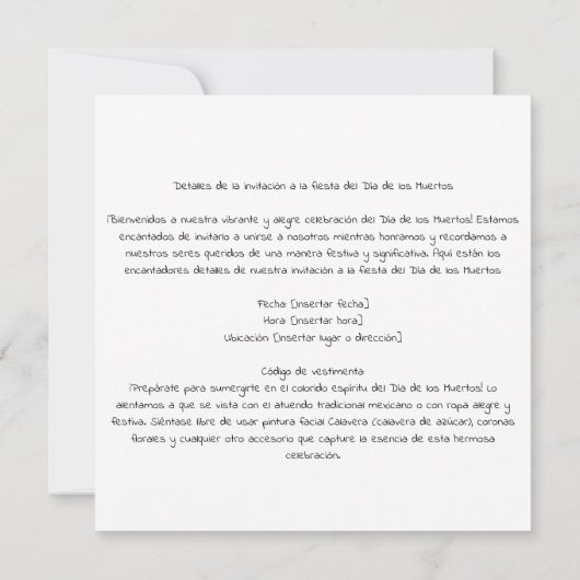 "Dia de los Muertos", Feier der Vorfahren Einladung (Rückseite)