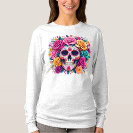 Día de los Muertos Floral Sugar Skull Art T-Shirt