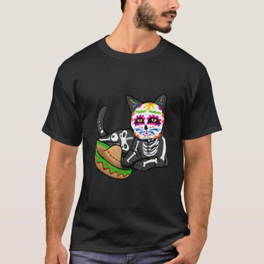 Dia De Los Muertos for Men Cute Flower Cat Sugar T-Shirt (Vorderseite)
