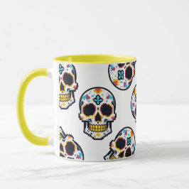 Dia De Los Muertos gepixeltes Totenkopf-Muster Tasse