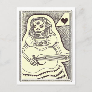 Dia de Los Muertos Girl mit Gitarre Postkarte