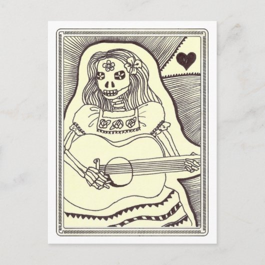 Dia de Los Muertos Girl mit Gitarre Postkarte (Vorderseite)