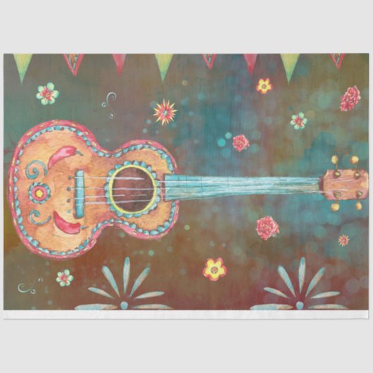 Dia De Los Muertos Guitar - Vibrant Celebration Seidenpapier (Vorderseite)