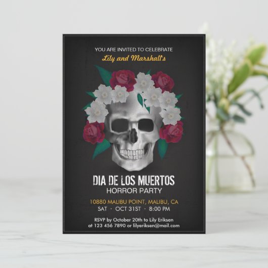 Dia de los Muertos Halloween-Party Einladung (Stehend Vorderseite)